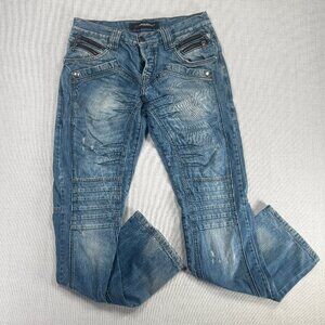 Cipo & Baxx Jeans Moto Biker Style Distressed Blue Cotton Denim Size W34 L34